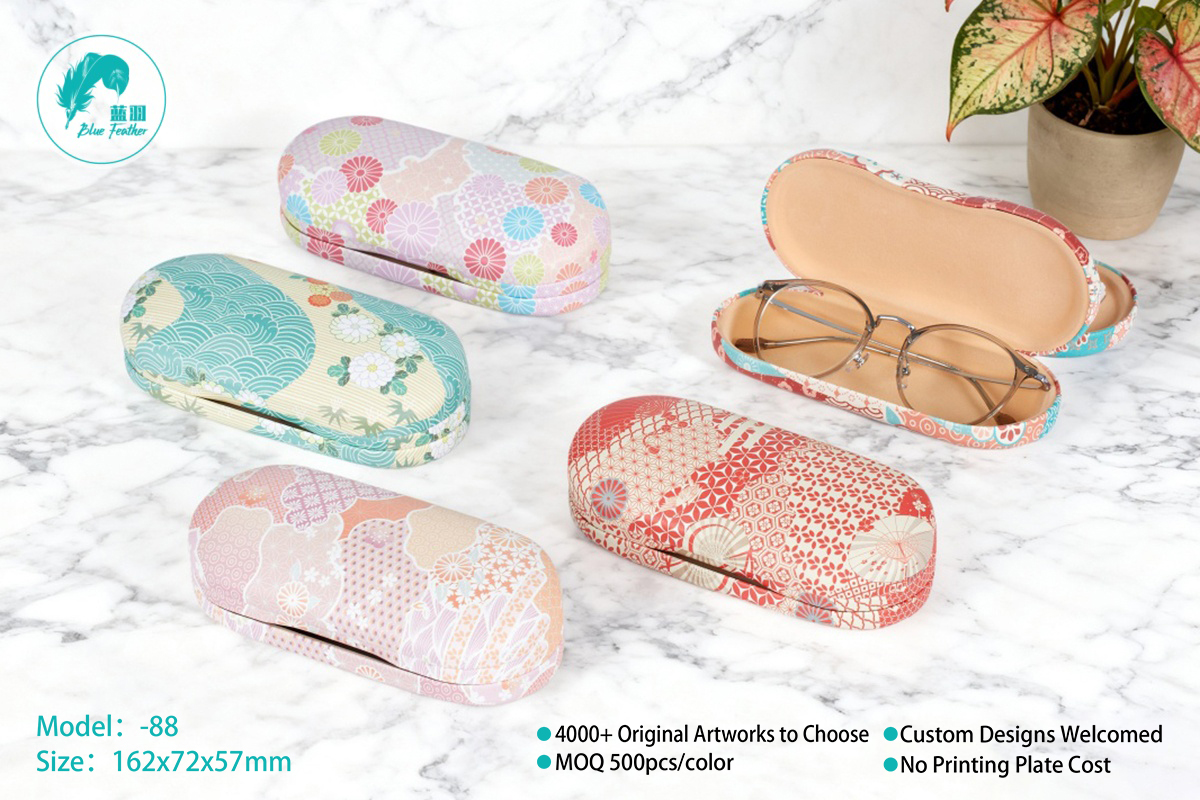 Artistic Durable Wa-Style Pattern Pu Leather Hard Shell Contact Lens Case for Unisex